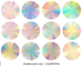 Rainbow round metallic gradient ux button elements vector set. Isolated smooth swatches. Banner metal gradient texture templates. Label backgrounds graphic design.