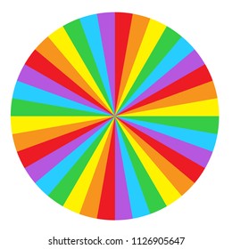 Rainbow round spiral circle background. Flag of LGBT community inside ball. Vector illustration for sticker, pin, greeting card, poster, patch, t-shirt prints.
