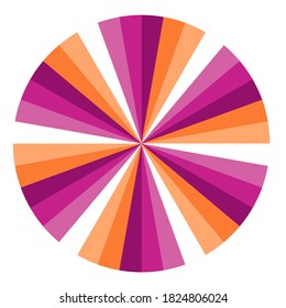Rainbow round spiral circle background. Flag of Lesbian community inside ball. Vector illustration for sticker, pin, greeting card, poster, patch, t-shirt prints.
