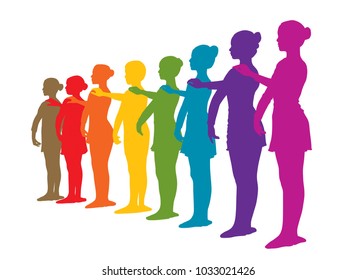 Rainbow row of ballet dancers