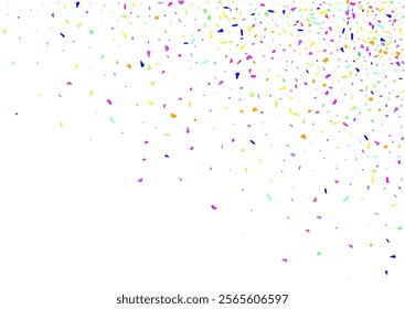 Rainbow Sand Falling Vector White Background. Intense Decoration Polka Wallpaper. Cheerful Fraction Carnaval Invitation. Spectacular Confetti Effect Texture.