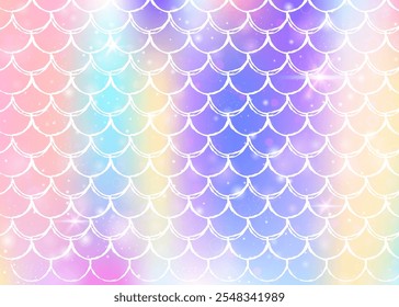 Fondo de escamas de arco iris con patrón de princesa sirena kawaii.