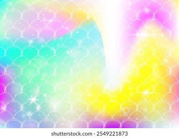 Fondo de escamas de arco iris con patrón de princesa sirena kawaii.