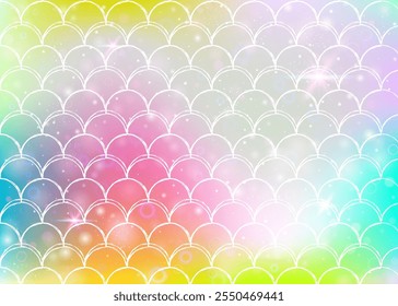 Fondo de escamas de arco iris con patrón de princesa sirena kawaii.