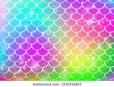 Fondo de escamas de arco iris con patrón de princesa sirena kawaii.