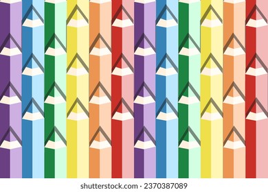 Rainbow School artwork with colorful Geometrical Pencil. Back to School concept. Geometric trendy art with colored Pen in cut out paper style. Vector illustration. 