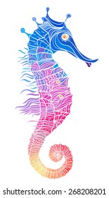 Rainbow seahorse, decorative geometric vector illustration isolated on white