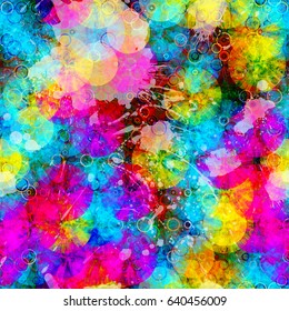 Rainbow seamless background from circles and curved lines. Abstract vector pattern for fabric, wrapping, home decor. 