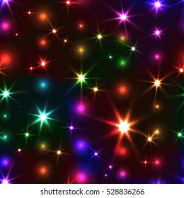 Rainbow seamless background with shiny Christmas chain. Festive motion seamless background in rainbow colors. Sparkle shiny glossy beautiful seamless pattern.