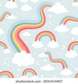 Rainbow seamless. Childish print for apparel, poster, nursery decoration. Vector rainbow print. Cute illustration for kids room.