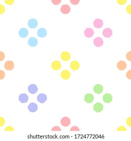Rainbow seamless dots pattern, vector illustration. Dots geometric colorful pattern. Kids pastel rainbow geometric seamless ornament from rough circles on white background