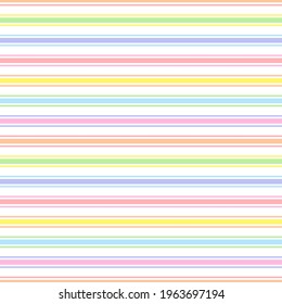 Rainbow seamless horizontal striped pattern, vector illustration. Seamless pattern with pastel colorful lines. Kid's pastel rainbow geometric background. Horizontal triple stripes. Simple party design