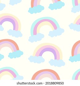 Rainbow seamless pattern. Cartoon pastel rainbow, vector seamless background.