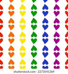 Rainbow seamless pattern of colorful hearts. LGBT, equal rights, justice, tolerance, pride, CSD, freedom, love symbol. Valentine's Day, romance, marriage, wedding, engagement design