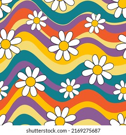 rainbow seamless pattern with flowers 