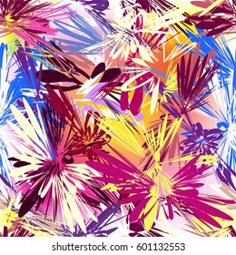 Rainbow seamless pattern with grunge striped radial elements