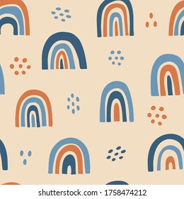 Rainbow seamless pattern, hand drawn modern shapes in doodle style for boys and girls. Vector illustration in flat cartoon style. 