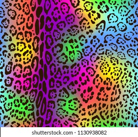 Rainbow seamless pattern of jaguar skin. Vector