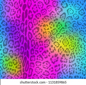 Rainbow seamless pattern of jaguar skin. Vector