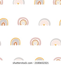rainbow seamless pattern, nursery boho minimalist arch. abstract baby room pattern. stock modern trendy hand drawn flat illustration isolated on white background.