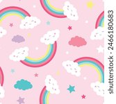 Rainbow seamless pattern on a pink background. Cartoon vector illustration