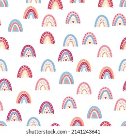 Patrón transparente arcoiris en colores pastel. Ilustración escandinava hecha a mano para bebés perfecta para textiles y prendas de vestir para recién nacidos.