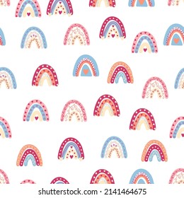 Patrón transparente arcoiris en colores pastel. Ilustración escandinava hecha a mano para bebés perfecta para textiles y prendas de vestir para recién nacidos.
