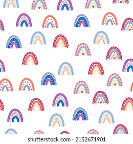 Rainbow seamless pattern in pastel colors. Scandinavian baby hand drawn illustration perfect for textiles and newborn clothes.