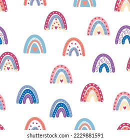 Rainbow seamless pattern in pastel colors. Scandinavian baby hand drawn illustration perfect for textiles and newborn clothes.