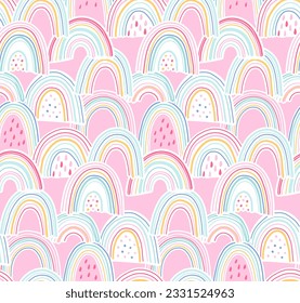 Rainbow nahtlose Muster in rosafarbenem Stil.  Schöne Tapete für das Kinderzimmer.