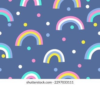 Rainbow seamless pattern. Repeating design element for printing on fabric. Tenderness, fantasy and imagination, dream. Poster banner, cover. Cartoon flat vector illustration