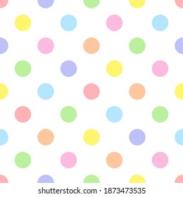 Rainbow seamless polka dot pattern, vector illustration. Seamless pattern with pastel colorful circles. Kids pastel rainbow geometric background