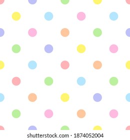 Rainbow seamless polka dot pattern, vector illustration. Seamless pattern with pastel colorful circles. Kids pastel rainbow geometric background
