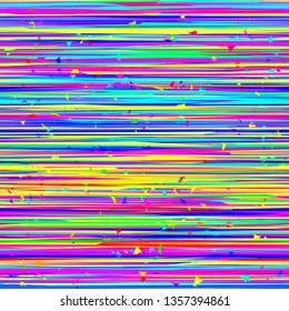 Rainbow seamless texture from horizontal lines and small triangles. Abstract vector background. 
