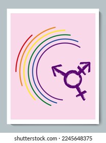 Rainbow Semikreis mit Gender Freehand Texture LGBT Symbol.