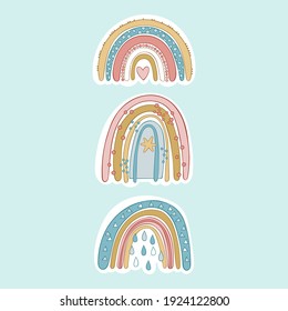 Arcoiris. Establecer. El arcoiris del doodle de caricatura. Objeto vectorial aislado.