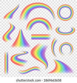 Rainbow set. Colored weather objects spectrum arch rainbow vector realistic pictures