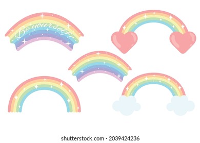 Rainbow set. Colourful rainbows, heart and cloud with rainbow. Vector illustration.