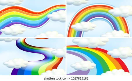 Rainbow set in different shapes and patterns