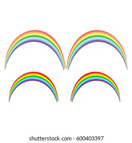 Rainbow set. Illustration colorful spectrum arc. Cute colorful symbol spring, summer, rain. Color bow mark clean nature. Template for t shirt, card, poster. Design element. Vector illustration