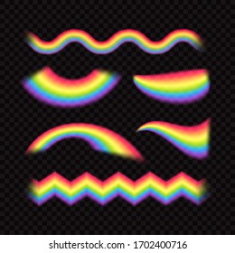 Rainbow set on transparent background. Realistic spectrum color effect.