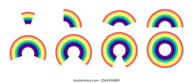 Rainbow set tropical color vector isolated on white background. Rainbow symmetric round set. Rainbow vector.