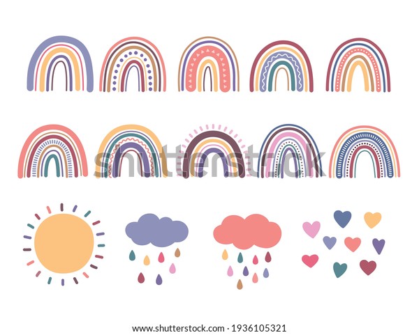 Rainbow Set Vector Cute Boho Illustrations Stock Vector (Royalty Free ...