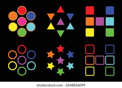 Rainbow Seven Colors Vibrant Geometric Shapes set in a Spectrum of Colors.