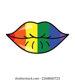 Rainbow sexy shining pride lips. Symbol LGBT. Vector illustration on transparent background