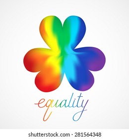 Rainbow shamrock and inscription "Equality" on white background. Vector illustration for graphic design.