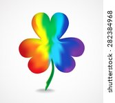 Rainbow shamrock with shadow on white background. Vector illustration for graphic design.