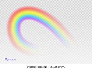 Rainbow Shape arch realistic isolated on transparent background. Colorful light and bright design element. Symbol of rain, sky, clear, nature. Graphic object Vector format