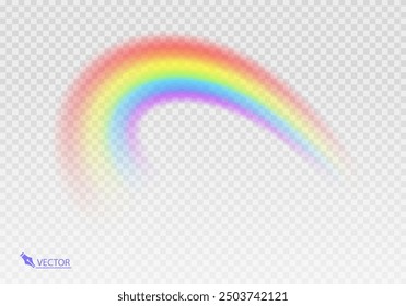 Rainbow Shape arch realistic isolated on transparent background. Colorful light and bright design element. Symbol of rain, sky, clear, nature. Graphic object Vector format