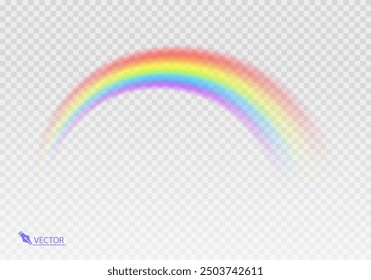 Rainbow Shape arch realistic isolated on transparent background. Colorful light and bright design element. Symbol of rain, sky, clear, nature. Graphic object Vector format